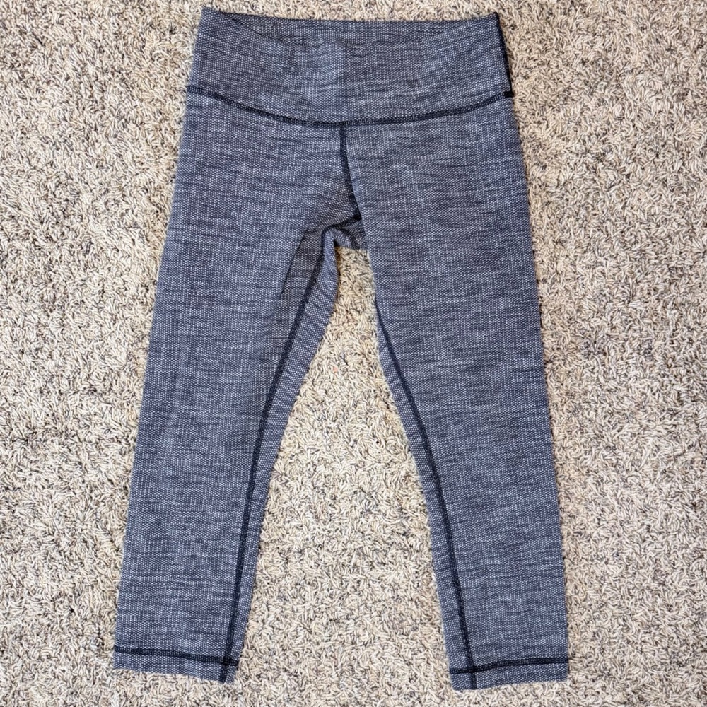 Lululemon Wunder Under Crop Gray Space Dye Textured Leggings Size 4 21 Inseam